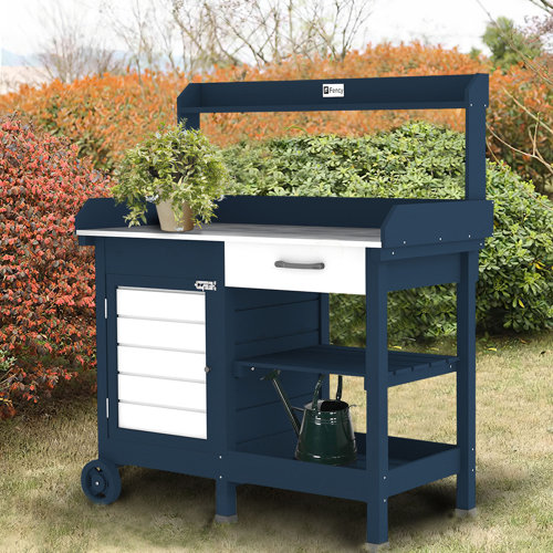 Fency Wooden Outdoor Garden Potting Bench On Wheels & Reviews Wayfair